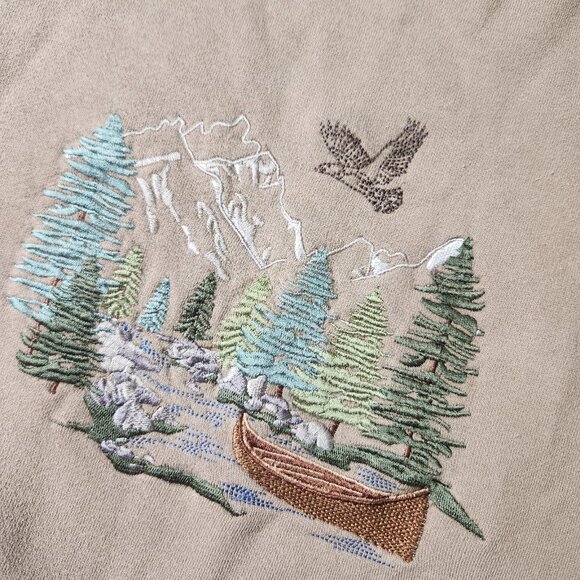 Vintage Embroidery Graphic Nature Fishing Fall Pullover Sweatshirt Tan Size XL - Picture 6 of 8